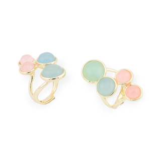 Bronze Ring With Hard Stones 4 Stones 23x40mm Adjustable Size Gold Pink Aqua