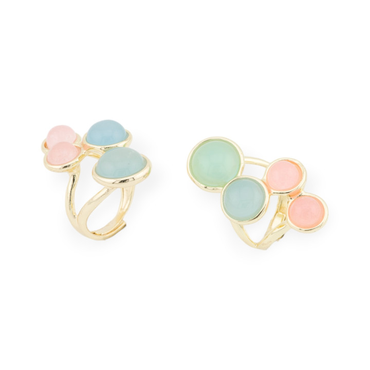 Bronze Ring With Hard Stones 4 Stones 23x40mm Adjustable Size Gold Pink Aqua