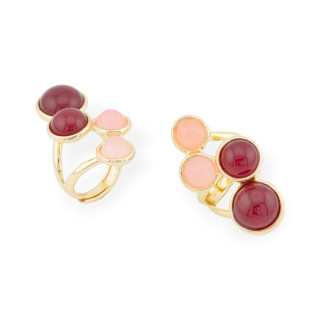 Anillo De Bronce Con Piedras Semipreciosas 4 Piedras 23x40mm Tamaño Ajustable Dorado Rojo Rosa