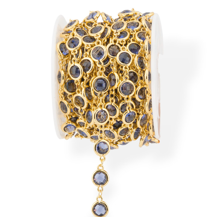 Catena Rosario Di Ottone Con Occhio Di Gatto Cabochon 7,5mm 5 Metri Dorato Blu Violaceo