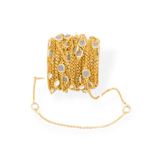 Brass Rosary Chain With Cat's Eye Cabochon Square 7mm And 10 Meter Rolo Chain Gold Gray