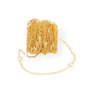 Chaîne Chapelet en Laiton avec Cabochon Carré Oeil de Chat 7mm et Chaîne Rolo 10 Mètres Transparent Doré