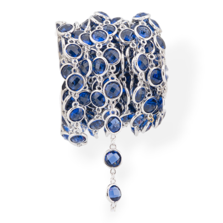 Cadena Rosario De Latón Con Cabujón Redondo Ojo De Gato 10mm 5 Metros Azul Rodiado