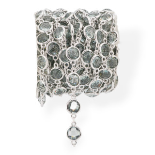 Chaîne chapelet en laiton avec cabochon rond oeil de chat 10 mm 5 mètres rhodié gris transparent