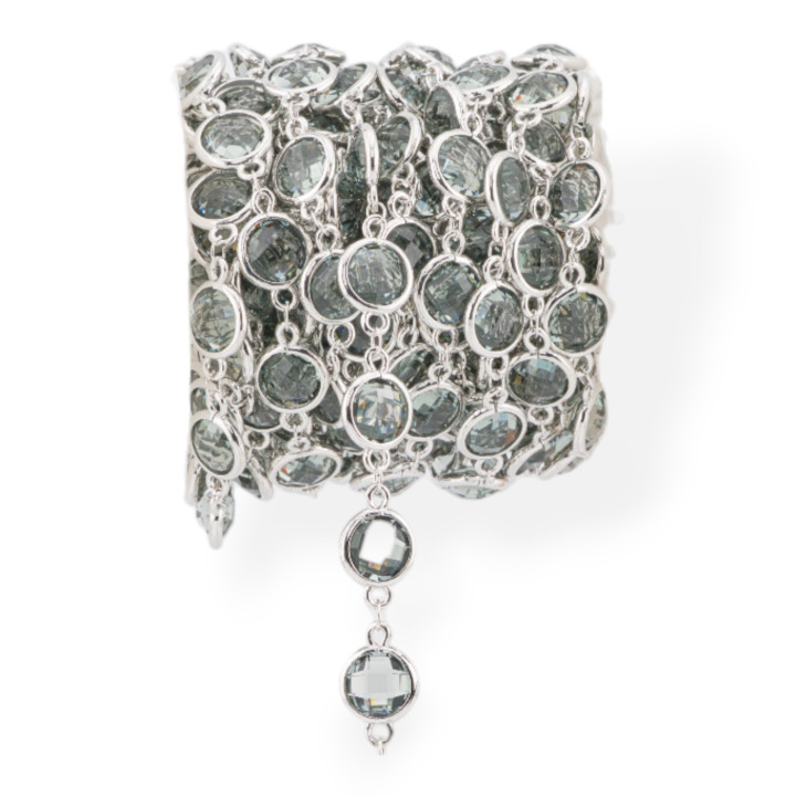 Chaîne chapelet en laiton avec cabochon rond oeil de chat 10 mm 5 mètres rhodié gris transparent