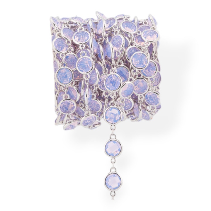 Brass Rosary Chain With Cat's Eye Cabochon Round 10mm 5 Meters Rhodium Opal