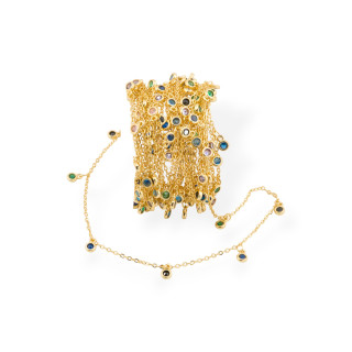 Messing-Rosenkranzkette mit 4 mm CZ-Zirkonen und Forzatina-Kette, 10 Meter, mehrfarbig, golden