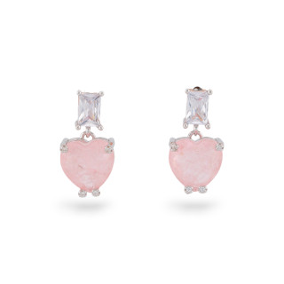 Pendientes De Plata 925 Con Circonitas Y Piedras Engastadas En Corazón Rodiado Rosa