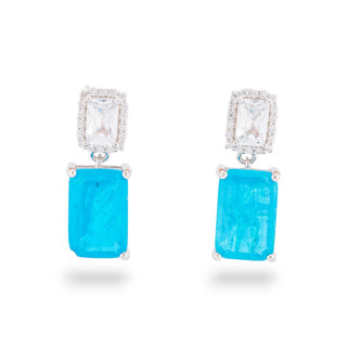 925 Silver Earrings With Zirconia And Stones Set Double Rectangle Turquoise