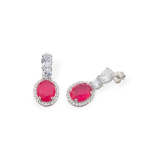 Orecchini Di Argento 925 Con Zirconi E Pietre Incastonate Ovale Rodiato Ruby