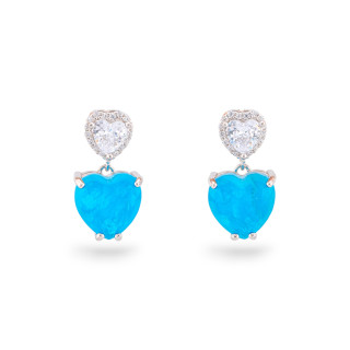 925 Silver Earrings With Zirconia And Stones Set Rhodium Heart Blue