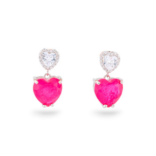 925 Silver Earrings With Zirconia And Stones Set Rhodium Red Heart