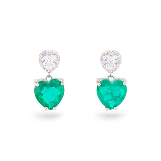 Pendientes De Plata 925 Con Circonitas Y Piedras Rodiadas En Set Corazón Verde