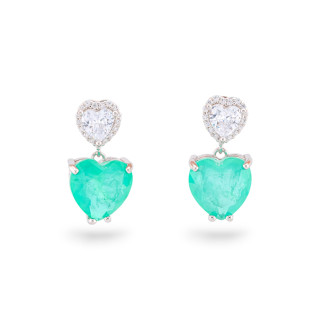 925 Silver Earrings With Zirconia And Stones Set Rhodium Green Heart Light