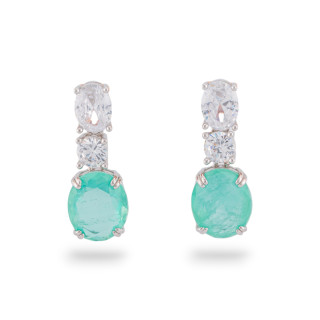 925 Silver Earrings With Zirconia And Stones Set Rhodium Oval Aqua