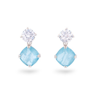 925 Silver Earrings With Zirconia And Stones Rhodium-Plated Rhombus Light Blue