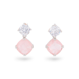 Pendientes De Plata 925 Con Circonitas Y Piedras Engastadas En Rombo Rodiado Rosa