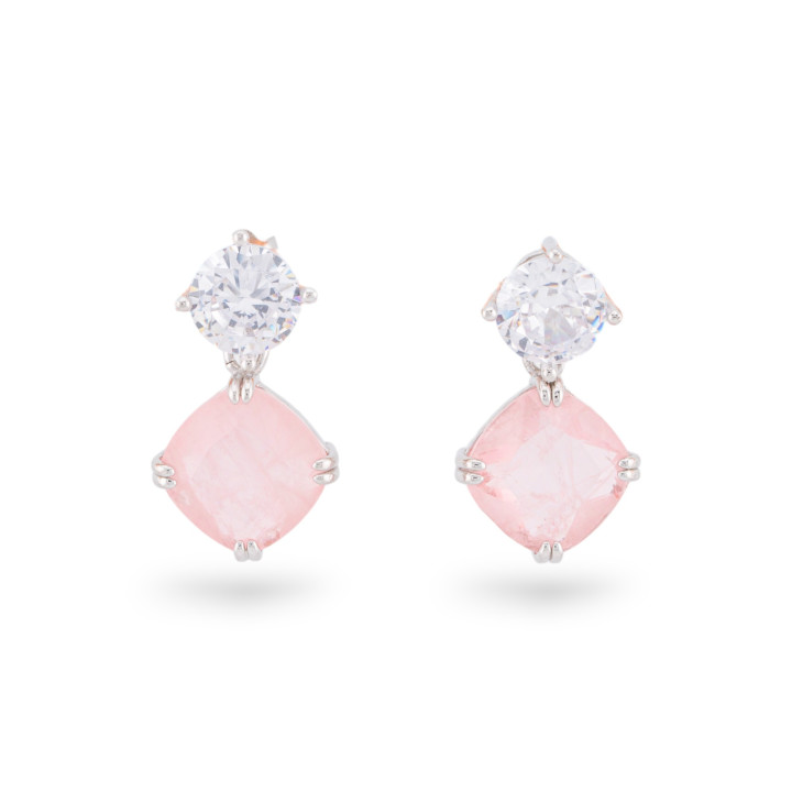 Ohrringe aus 925er Silber mit Zirkonen und Steinen, eingefasst in rosa rhodinierte Raute