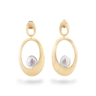 Orecchini Di Argento 925 Made in ITALY Con Perle Di Fiume E Doppio Ovale Dorato