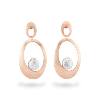 Pendientes de Plata 925 Made in ITALY con Perlas de Río y Doble Oval de Oro Rpsa