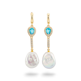 Aretes De Bronce Con Cristales Y Colgante De Perlas Doradas De Río Gota Celestial