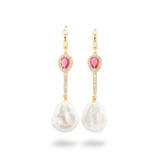 Aretes De Bronce Con Cristales Y Colgante De Perlas Doradas De Río Rojas