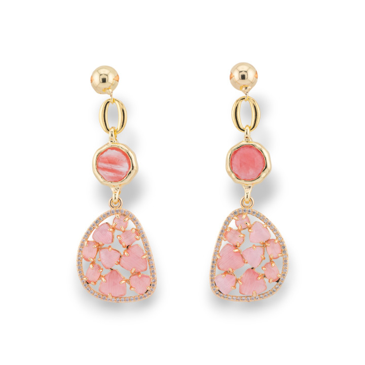 Orecchini Perno Di Bronzo Con Occhio Di Gatto Incastonato e Zirconi Dorato Rosa