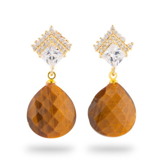 Bronze-Ohrstecker mit Halbedelsteinen, 16 x 38 mm, goldenes Tigerauge