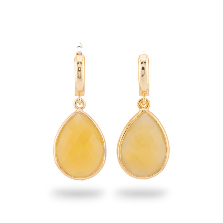 Orecchini Perno Di Bronzo Con Pietre Dure Incastonate Gocce Dorato Giallo