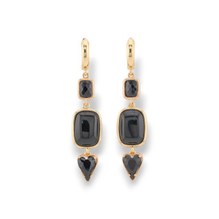 Boucles D'oreilles Puces Bronze Avec Zircons Et Oeil De Chat 14x65mm Doré Noir