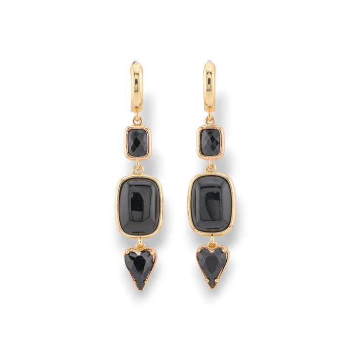 Orecchini Perno Di Bronzo Con Zirconi E Occhio Di Gatto 14x65mm Dorato Nero