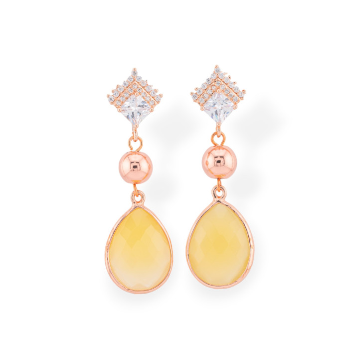 Bronze-Ohrstecker mit Zirkonen und Halbedelsteinen, gefasst in Roségold und Gelb