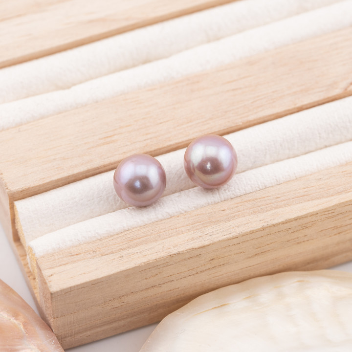 Baroque 1 Hole River Pearls (SEZ) 9-9,5mm 1 Pair Lilac