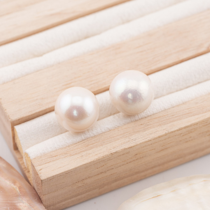 Baroque Round River Pearls 1 Hole (SEZ) 12,5-13,0mm 1 Pair White