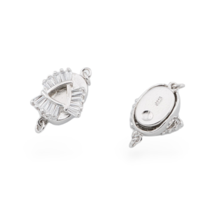 925 Silver Push Button Clasp With Zirconia 13x17.5mm 2pcs Gold