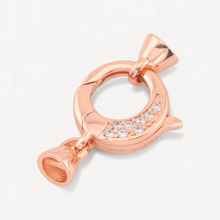 Chiusura A Scatto Di Argento 925 Con Zirconi 12x24mm Con Coppette 2pz Oro Rosa