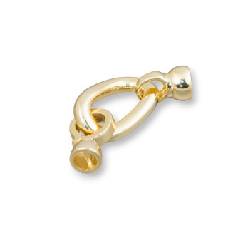 Chiusura Di Argento 925 Con Zirconi Ovale Ondulato 12x32mm Con Coppette da 6mm 2pz Dorato