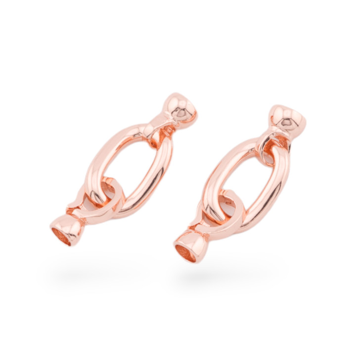 Fermoir en Argent 925 avec Zircons Ovale Ondulé 12x32mm Avec Coupelles 6mm 2pcs Or Rose