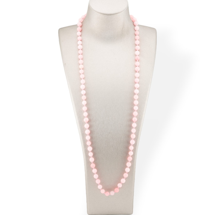 Charlestone Necklace 8mm Knotted Gemstones 120cm Pink Jade