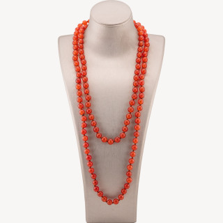 Bijoux Charleston Collier en Pierres Semi-précieuses nouées 8mm 120cm Jade Rouge Clair