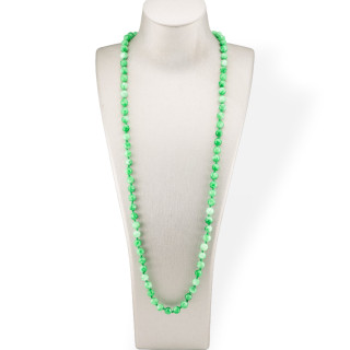 Collana Bijoux Charlestone Di Pietre Dure  8mm Annodate 120cm Giada Verde Chiaro