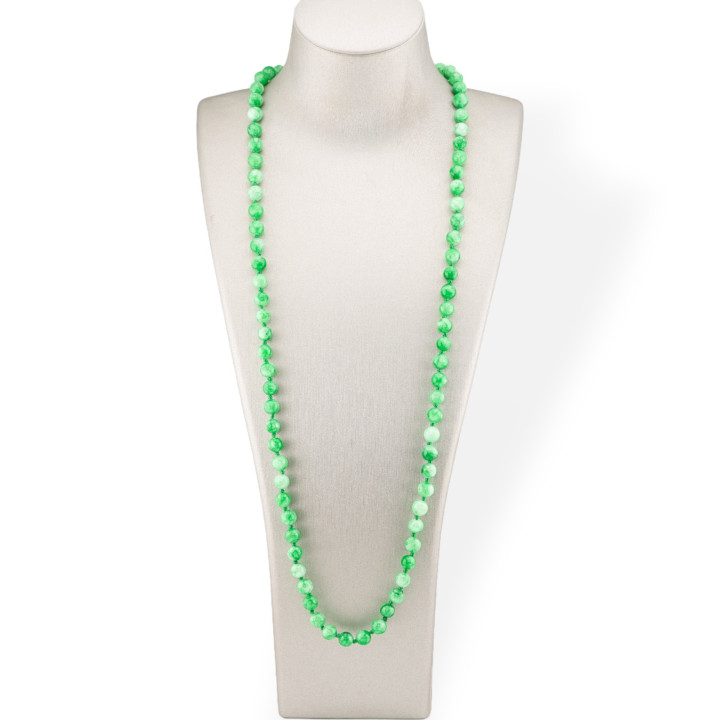 Collana Bijoux Charlestone Di Pietre Dure  8mm Annodate 120cm Giada Verde Chiaro