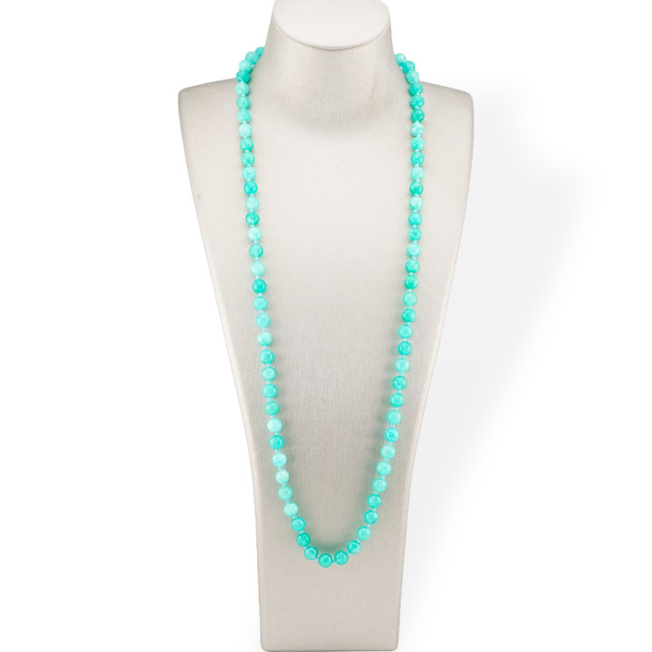 Bijoux Charleston Halskette aus 8 mm geknoteten Halbedelsteinen 120 cm Chryso Green Jade