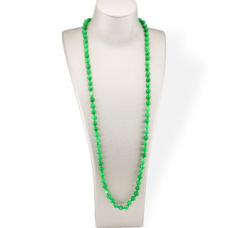 Collana Bijoux Charlestone Di Pietre Dure  8mm Annodate 120cm Giada Verde Medio
