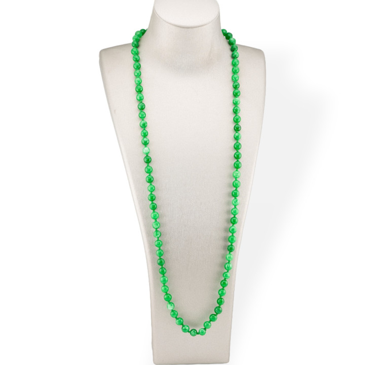 Collana Bijoux Charlestone Di Pietre Dure  8mm Annodate 120cm Giada Verde Medio