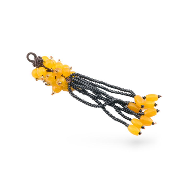 Componente Pendente Di Pietre Dure Con Perline Multifilo 22x95mm 2pz Giallo MOD3