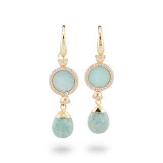 Bronzene Brisur-Ohrringe mit goldenen Amazonit-Zirkonsteinen