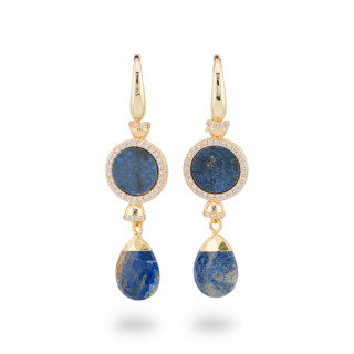 Boucles D'oreilles Dormeuses En Bronze Avec Pierres De Zircon Lapis Lazuli Doré