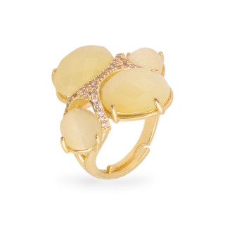 Bague Bronze Oeil de Chat Avec Zircons Taille Ajustable Jaune Clair Doré