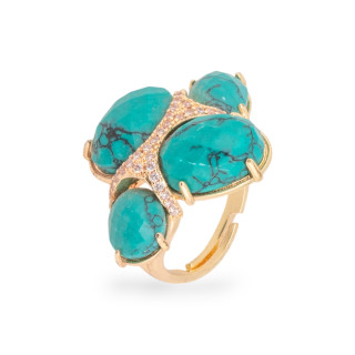 Bronze Ring With Cat's Eye With Zircons Adjustable Size Gold Magnesite